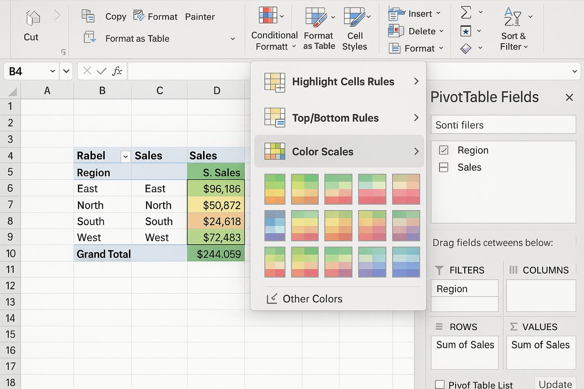 Pivot table with color scale conditional formatting applied