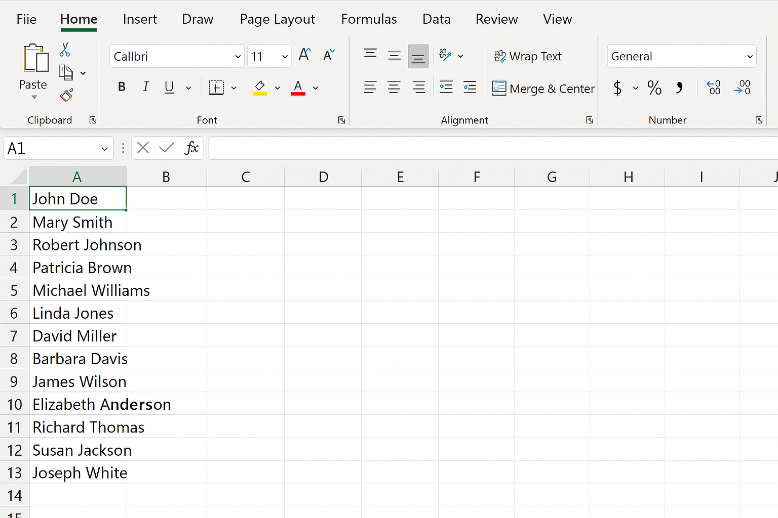 Excel worksheet with column A text converted to Proper Case after running a VBA macro