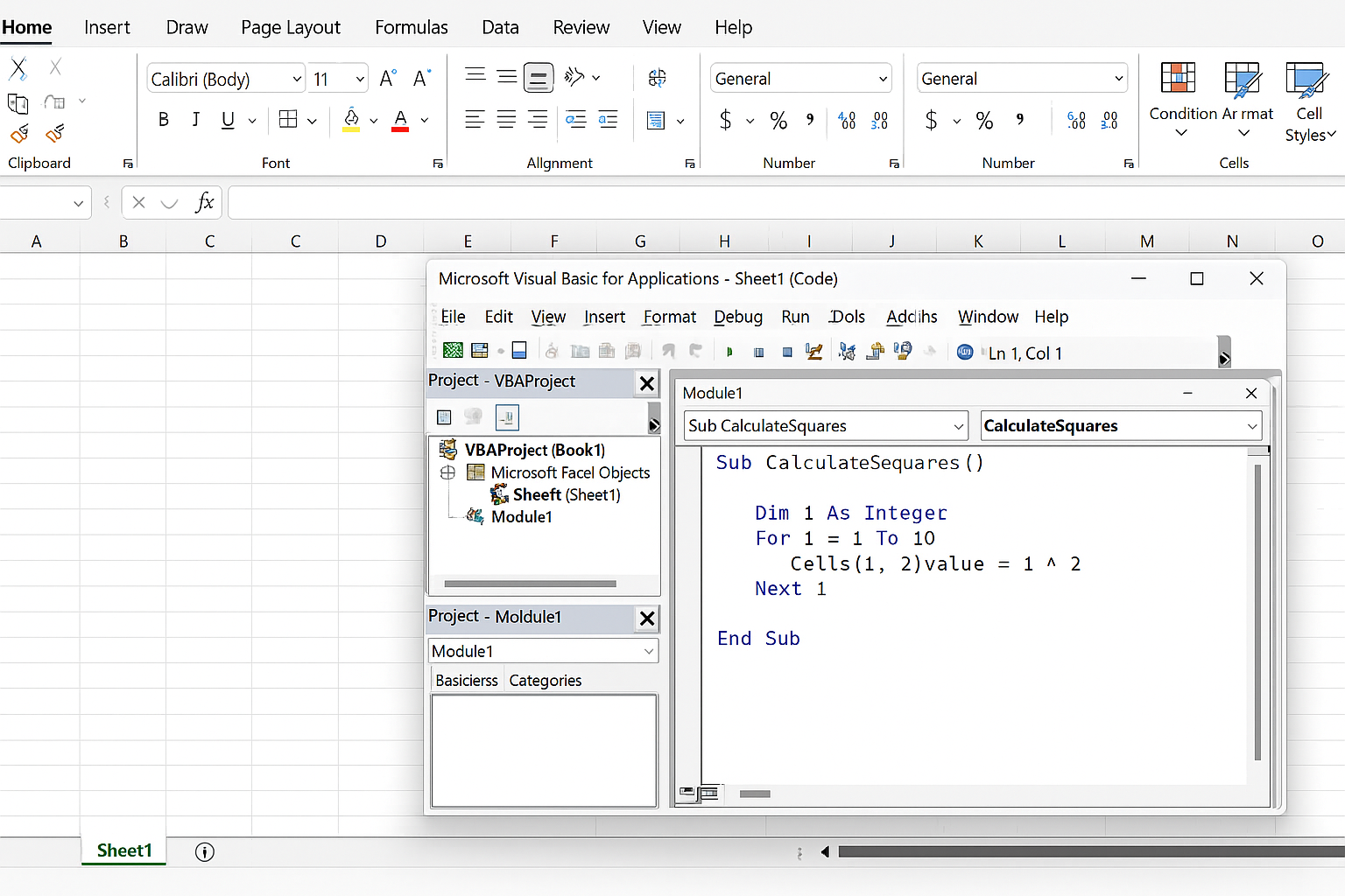Excel VBA editor window opened after pressing ALT + F11