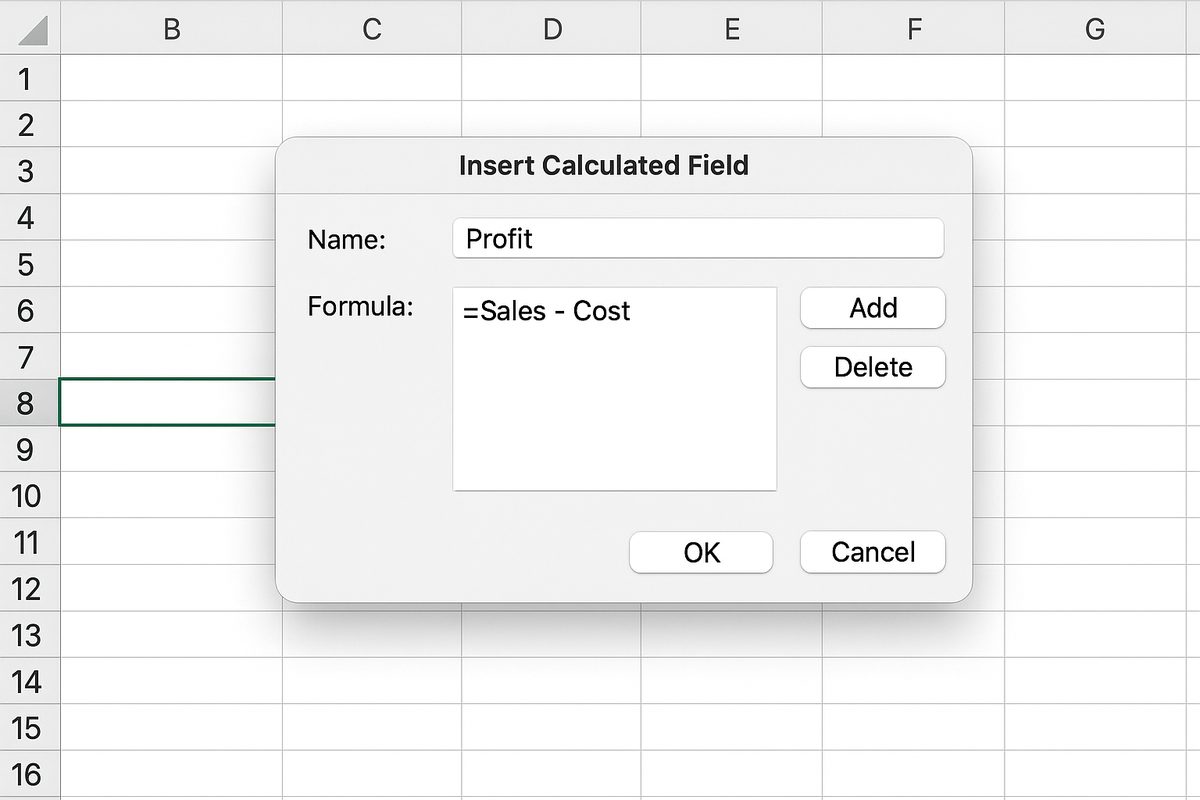 Insert Calculated Field dialog open with field name and formula entered