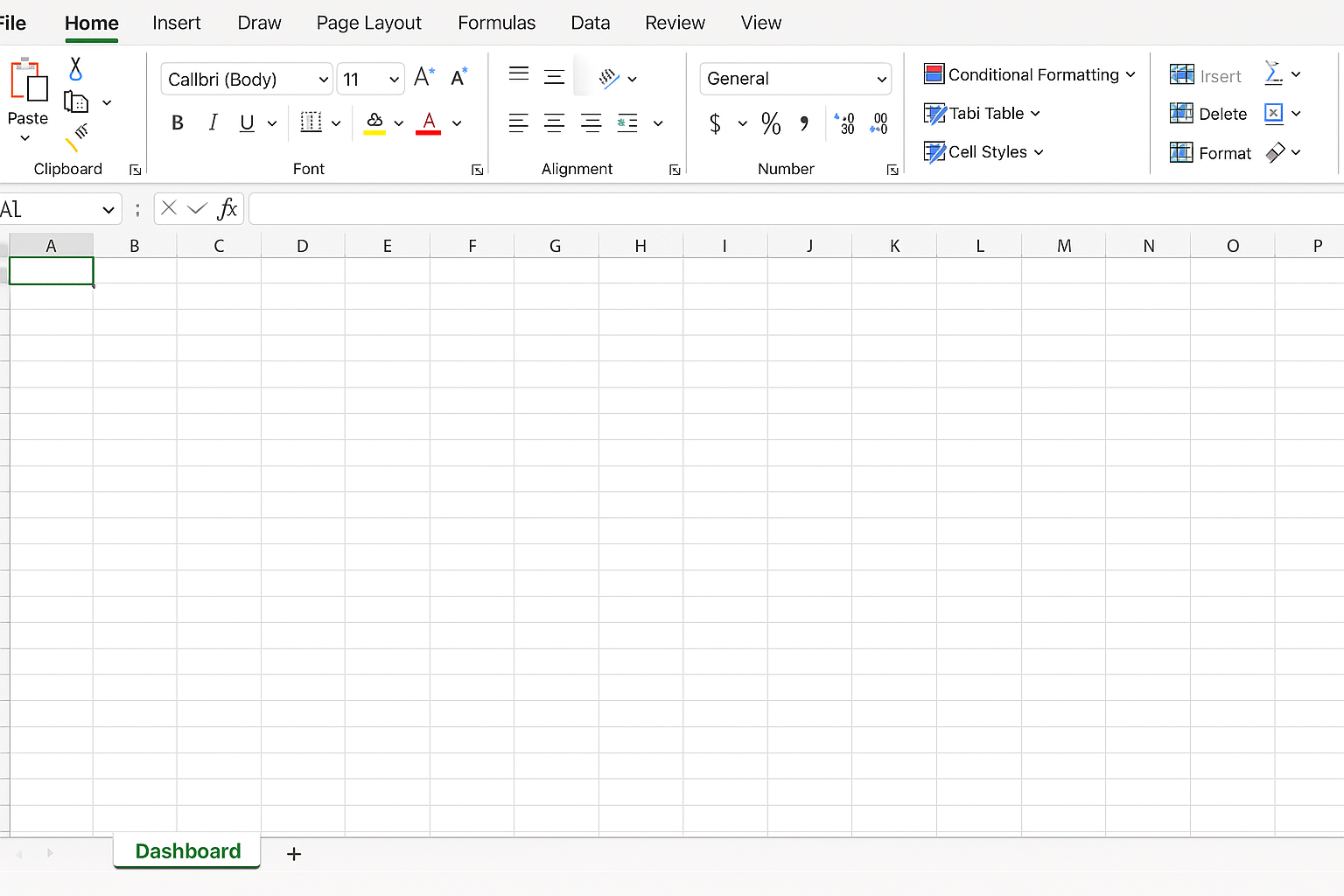 Excel worksheet tab renamed to Dashboard