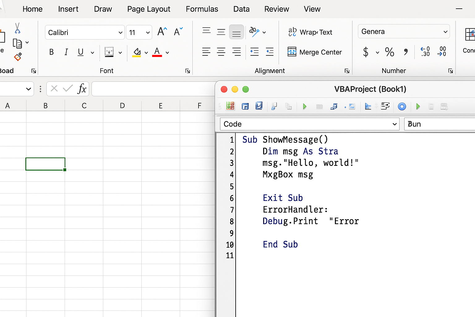 VBA Editor opened in Microsoft Excel