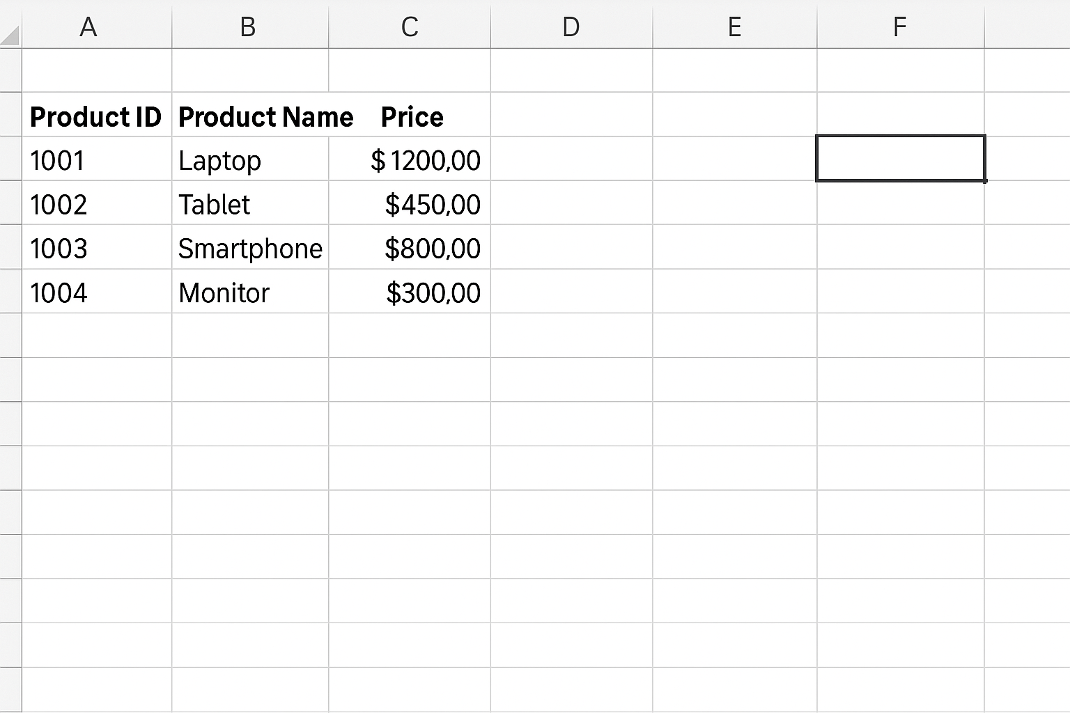 Excel worksheet with a cell selected for entering the lookup value