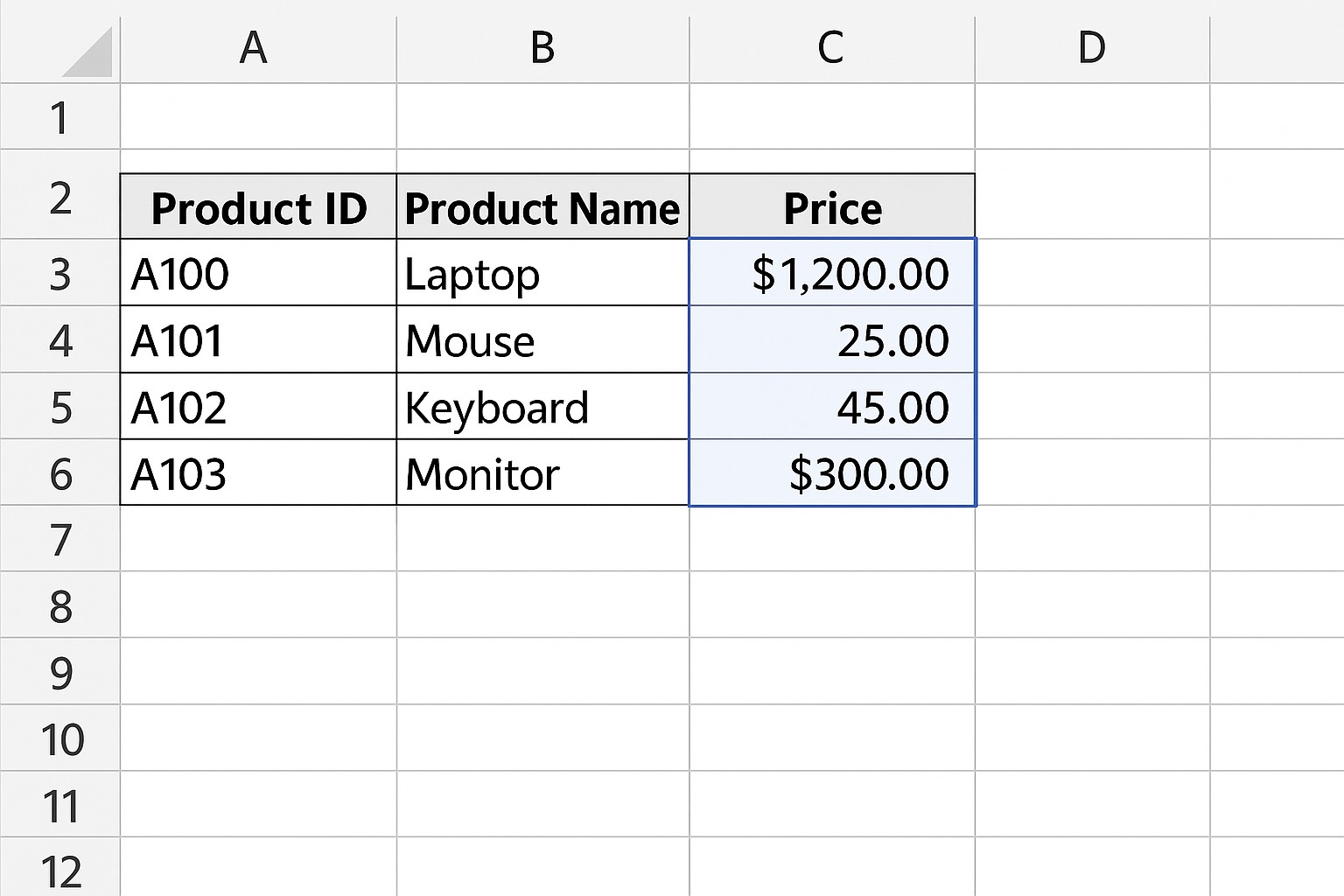 Excel worksheet highlighting the return array range