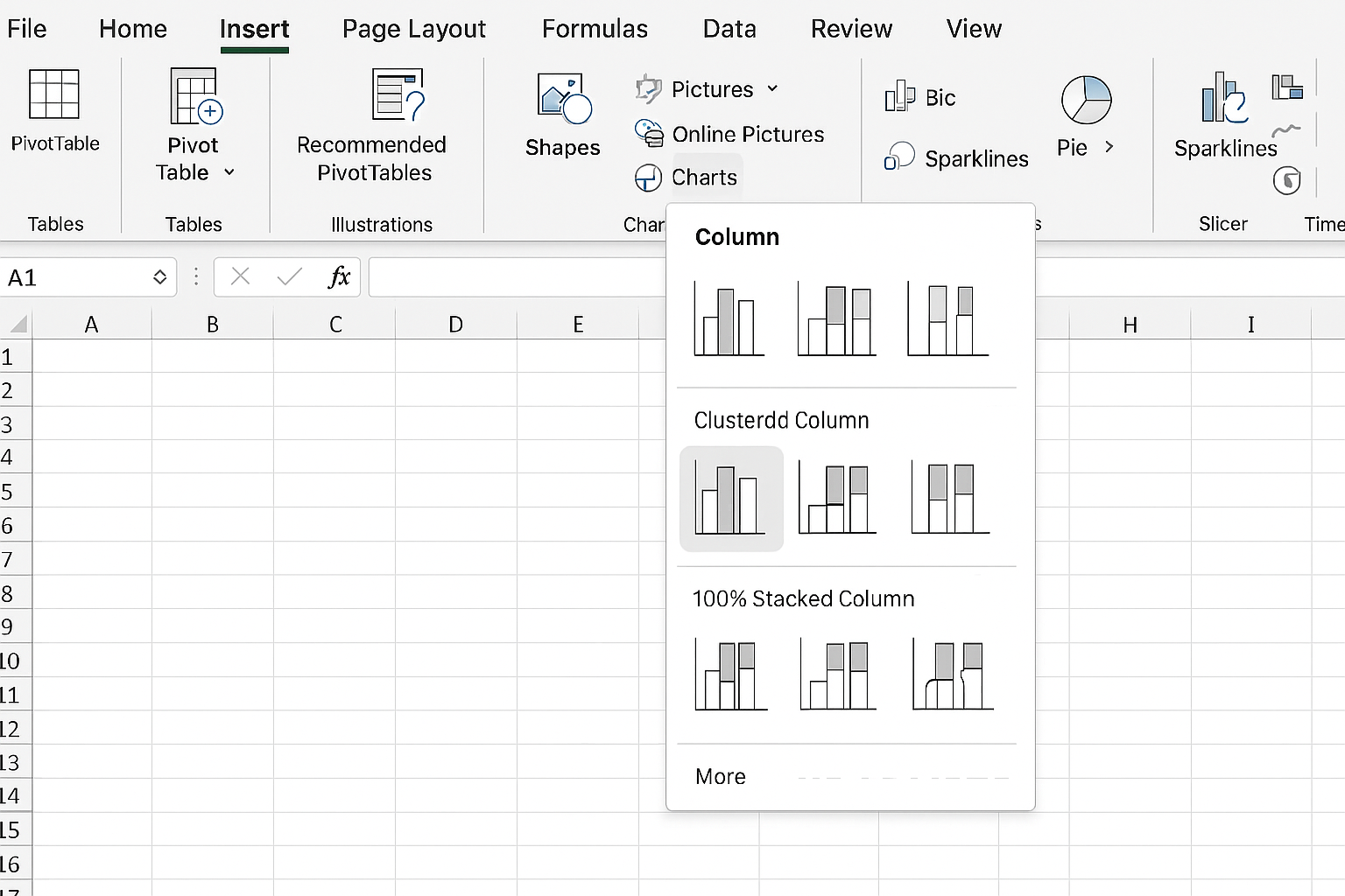 Excel ribbon with Insert tab selected