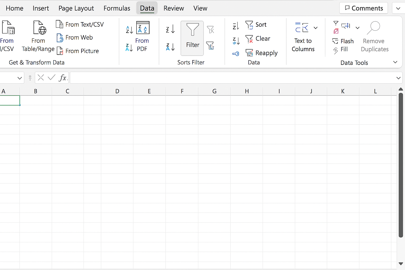 Excel window showing the Data tab selected on the ribbon