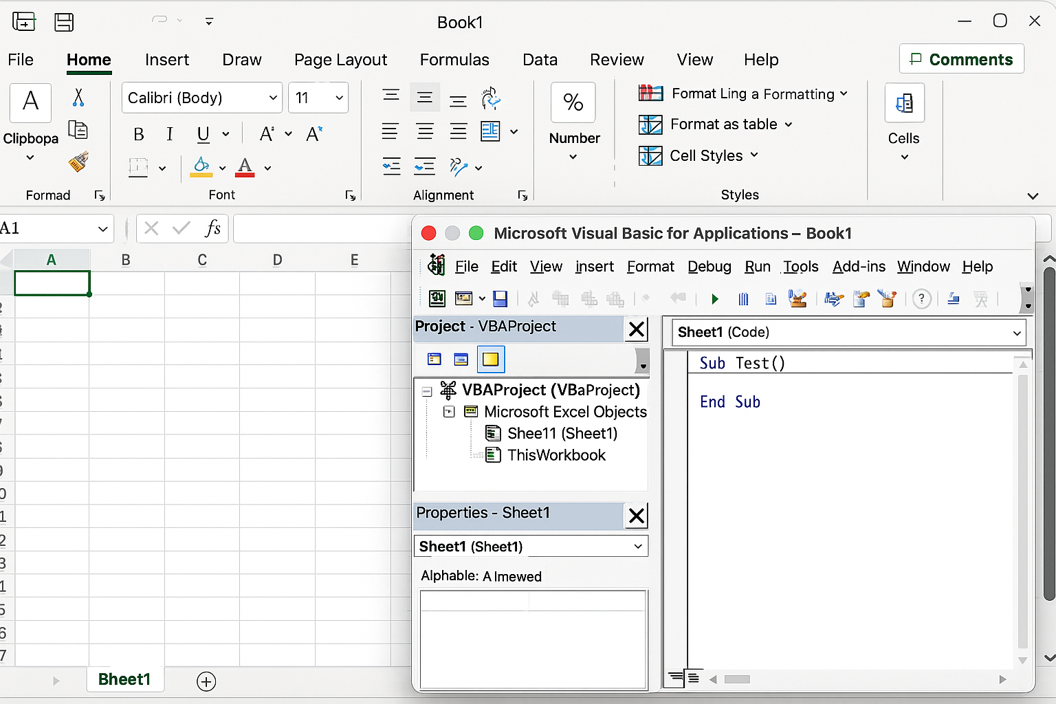 Excel workbook with VBA editor opened on top