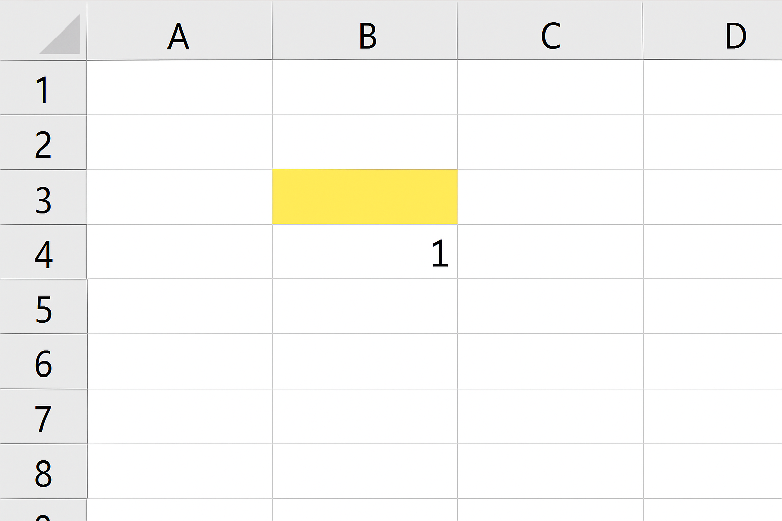 Excel worksheet showing a cell highlighted in yellow after editing