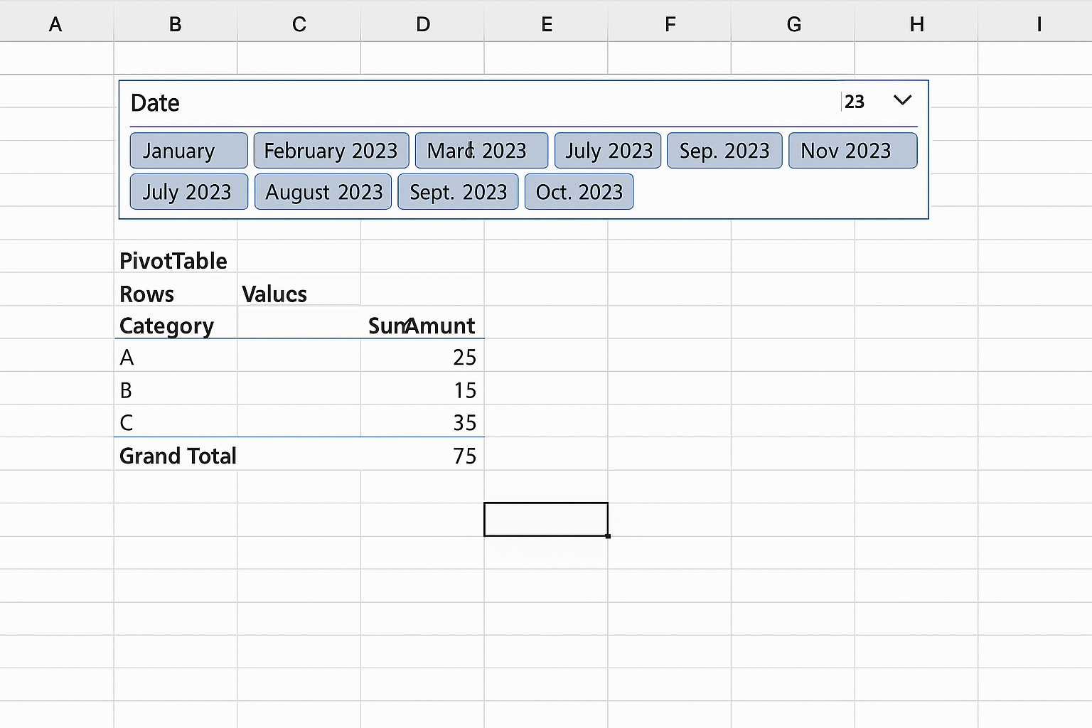 Pivot Table with a Timeline control displayed for the Date field