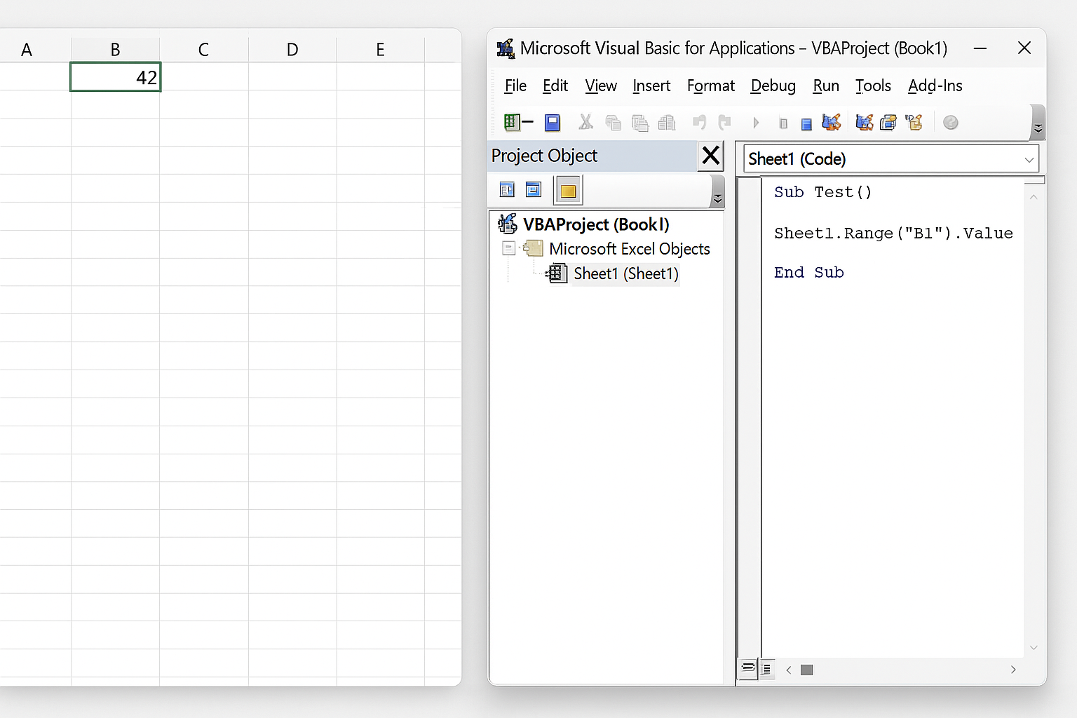 Visual Basic Editor opened in Excel showing the VBA project explorer
