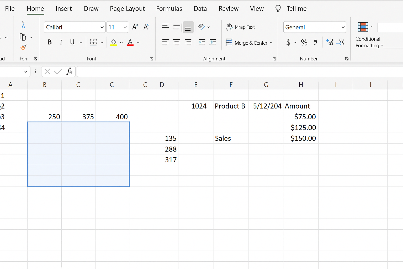Excel worksheet showing range A1:D10 cleared of contents but retaining cell formatting