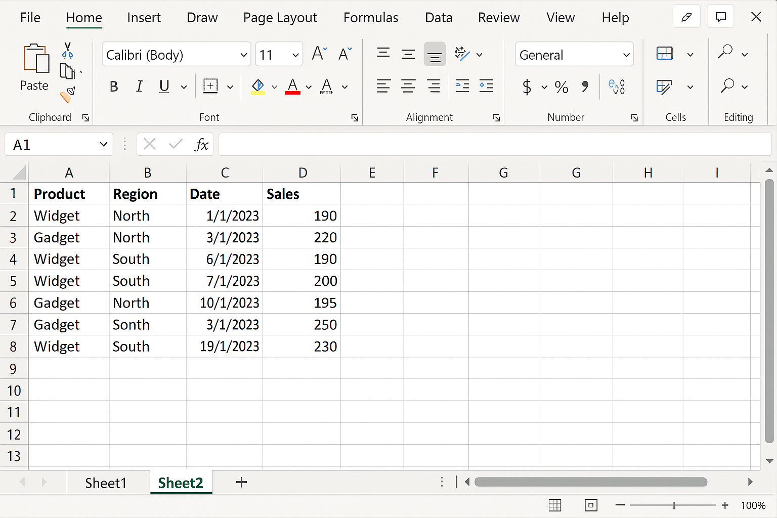 Excel workbook with two sheets visible, Sheet2 showing copied data from Sheet1 in range A1:E10