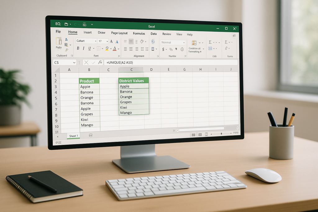 Using the UNIQUE Function in Excel to Extract Distinct Values with Dynamic Arrays